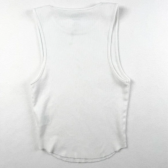 American Eagle Womens White Ribbed Crew Neck Tank Top Curved Hem Size Small - Picture 2 of 6